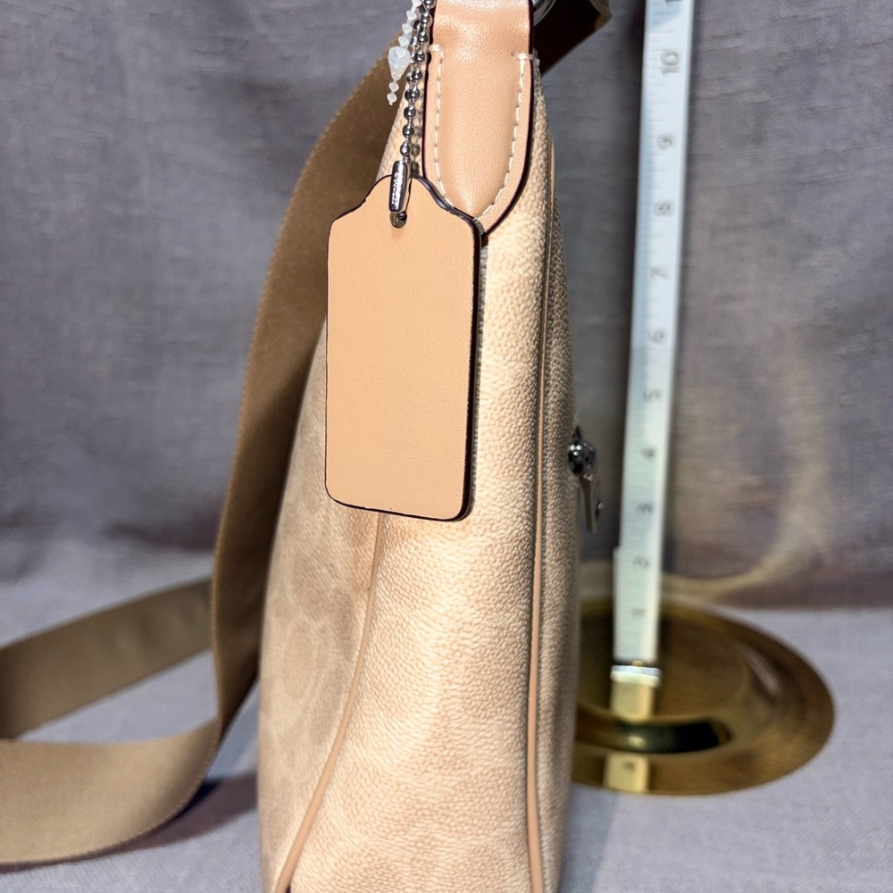 Coach Beige Signature Canvas Shoulder Bag with Logo Strap - Picture 3 of 5